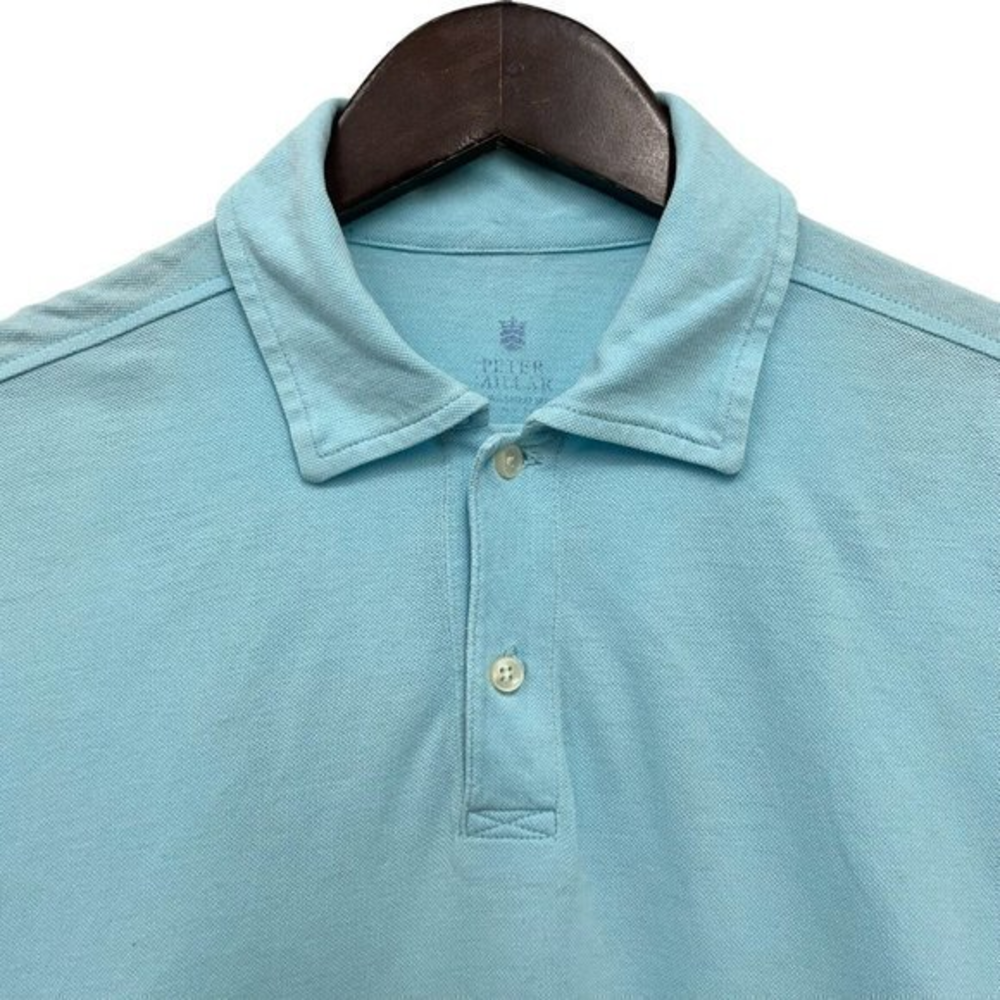 Peter Millar Men's Mesh Polo Shirt Aqua Blue Short Sleeve Pique Size‎ Large euc